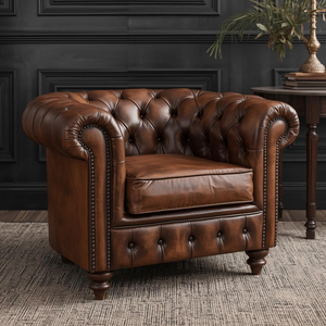 Fauteuil classique en cuir marron traditionnel avec garniture cloutée, chaise d'appoint pour salon - Product Image 1