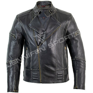 Veste en cuir respirante pour homme, col montant, coupe slim, style motard, pour l'hiver - Product Image 2