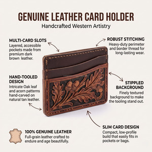 2026 Genuine <b>Leather</b> <b>Card</b> <b>Holder</b> With Hand Tooled Design And Multiple <b>Card</b> Slots Men's <b>Card</b> <b>Holder</b> Daily Use Slim Western Carved - Product Image 5