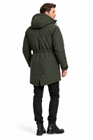 Veste d'hiver longue à capuche pour homme, parka matelassée thermique, fermeture éclair, cordon de serrage, poches cargo, doublure en polaire, broderie