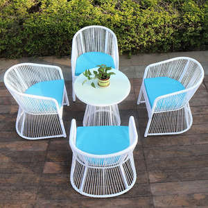 5-Piece Modern Eco-Friendly Outdoor Rope Rattan Furniture Set 4 Chairs + 1 <b>Coffee</b> <b>Table</b> Waterproof Cushions | Villa & Park Use - Product Image 1