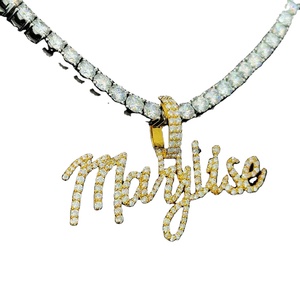 New <b>Custom</b> <b>Name</b> Pendant Micro Pave Moissanite Iced Out Singal Layer Letters Charm <b>Necklace</b> Hip Hop Gold Plated Jewelry - Product Image 1