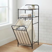 Panier à linge industriel en métal avec étagères à 2 niveaux et sac en toile pour usage domestique et rangement à domicile