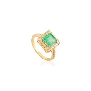 Anillo de Compromiso de Oro Amarillo Real de 14K con Esmeralda y Diamantes, Diseño Clásico de Alta Calidad, Proveedor de Joyería con Piedras Preciosas - Product Image 3