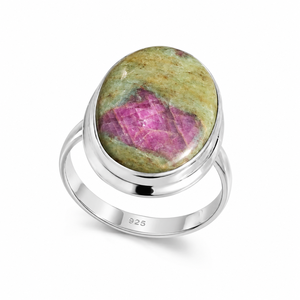 Large Ruby Zoisite 925 Sterling <b>Silver</b> <b>Ring</b> Rose Gold & Yellow Gold Plated Oval Gemstone Handmade Statement Jewelry Gift <b>Men</b> Her - Product Image 1
