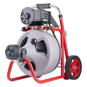 Máquina portátil de limpieza de desagües con ruedas de 100 pies x 3/8 pulgadas y alimentación automática, desatascador de tuberías de 8 pulgadas, agente de dragado de tuberías. - Product Image 1