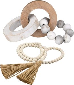 Decorative Wood Knot Link <b>Chain</b> Decor and Bead Garland Set Farmhouse Aesthetic Natural Wooden Knot <b>Chain</b> Link Wood Bead - Product Image 1