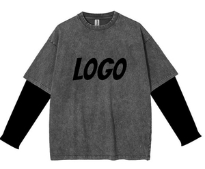 เสื้อสตรีทแวร์วินเทจแขนยาวสำหรับผู้ชาย เสื้อยืดแขนยาวสองชั้น เสื้อกันหนาว เสื้อตกปลาแขนยาว - Product Image 3