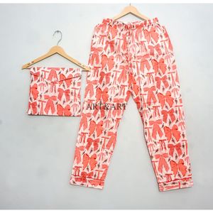 Ensemble de pyjama de luxe 100 % coton avec nœud imprimé, doux et confortable, idéal pour l'été, l'automne et le printemps, pour la nuit et la détente - Product Image 4