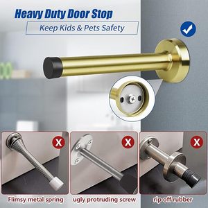 Luxury 6 Inch Solid Brass Wall Mounted <b>Door</b> Stop Heavy Duty <b>Door</b> Stopper with Rubber Bumper Satin Gold Finish <b>Door</b> <b>Protector</b> - Product Image 2