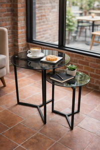 Modern Style Coffee <b>Tables</b> Set with Gray Glass Top and Metal Frame - Product Image 3