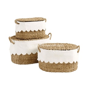Lot de 3 paniers de rangement en jonc de mer tissés à la main Conception de pétoncles pour l'organisation multifonctionnelle de vêtements en gros - Product Image 3
