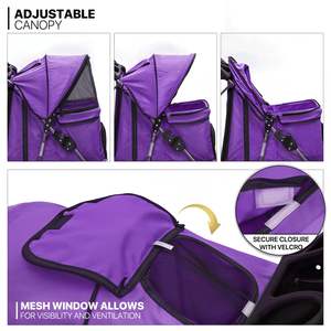 Cochecito para mascotas todo terreno de tres ruedas con absorción de impacto y marco de acero inoxidable plegable, con ruedas grandes, tamaño de cochecito de Mascota, tamaño de 3 ruedas - Product Image 4