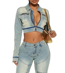 Tops de mezclilla de alta calidad para mujer, de manga larga, estilo cropped, con capucha, estilo urbano, nueva moda. - Product Image 2