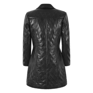 Abrigo Largo Clásico Negro de Cuero Napa Acolchado de Oveja Auténtica para Mujer, Chaqueta Premium de Invierno, Venta al por Mayor Personalizada - Product Image 3