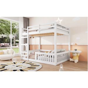 White Full Over Full <b>Wood</b> <b>Bunk</b> <b>Bed</b> with Ladder and Guardrails for Kids Expected Arrival on 7.3 - Product Image 5