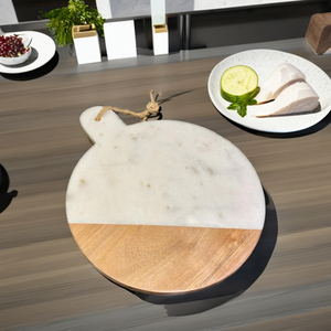เขียงไม้และหินอ่อนพร้อมด้ามจับสำหรับเขียงพิซซ่าขนมขบเคี้ยว - Product Image 6