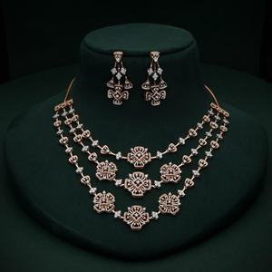 Conjunto de Collar de Diamantes Cultivados en Laboratorio Chapado en Oro Rosa para Mujer, Corte Brillante Redondo, Joyería Clásica para Bodas y Fiestas - Product Image 1
