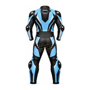 Traje de Motociclismo de Cuero para Hombre, Azul, Negro y Blanco, de Una Pieza, con Bloques de Color, Protección y Resistencia al Agua - Product Image 3
