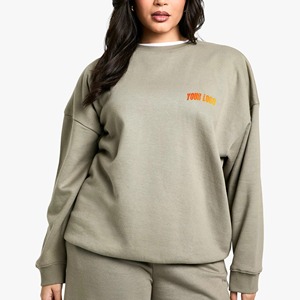 Sweat-shirt personnalisé en coton épais à col montant, brodé, en molleton doux, col roulé, col ras du cou, coupe oversize pour femme - Product Image 6