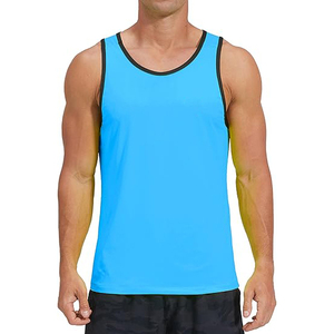 Camiseta sin mangas para hombre con ribete en contraste, mezcla de algodón y poliéster, ribete acanalado en el borde, detalles de color en la abertura de los brazos, chaleco deportivo. - Product Image 1
