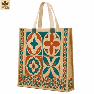 Custom Printed Laminated Jute Grocery Shopping <b>Tote</b> Bag 36x40x15 cm Reusable Wholesale OEM Private Label Manufacturer Exporter - Product Image 1