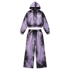 Ensemble de survêtement décontracté et écologique pour femme, comprenant un sweat à capuche zippé délavé et un pantalon de survêtement large, idéal pour la vente en gros - Product Image 1