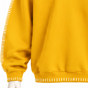 Sudadera de cuello redondo para hombre con borde cosido dorado, efecto desgastado, corte holgado, manga larga, estilo casual, streetwear, moda deportiva - Product Image 5