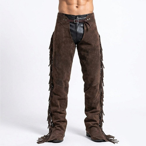 Chaps en daim de vache véritable pour hommes, style western, best-seller en ligne, nouveau modèle à franges. - Product Image 1