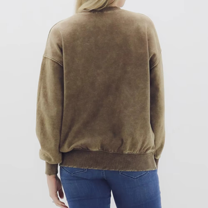 Sudadera Oversize de Cuello Redondo para Mujer, Color Liso, Hombros Caídos, Tejido de Algodón, Estilo Transpirable para Otoño, Largo Regular - Product Image 4