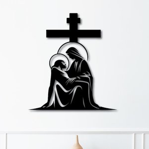 Croix de Jésus découpée au laser, finition noir brillant et mat, nouveau best-seller, taille et design personnalisés ici - Product Image 3
