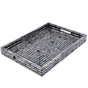 Plateau rectangulaire de luxe en MDF Capiz avec motif de labyrinthe géométrique Plateaux de service décoratifs faits à la main pour la décoration intérieure - Product Image 2