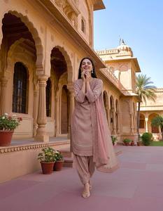 Ensemble indien traditionnel personnalisable pour femmes Eid Ramadan spécial Salwar Kameez Dhoti Style pantalon prêt à l'emploi pakistanais naturel - Product Image 3