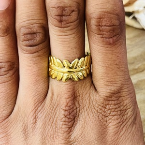 Trendy New Arrival Leaf Texture Brass <b>Ring</b> 18k Gold Plated Bohemian Nature Inspired <b>Statement</b> <b>Ring</b> fashion Womens <b>Ring</b> Wholesale - Product Image 6