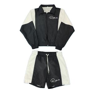 Custom Two Piece <b>Summer</b> Vintage Windbreaker Short <b>Jacket</b> Set Zip 100% Cotton Streetwear Unisex Tracksuit Short Set - Product Image 1