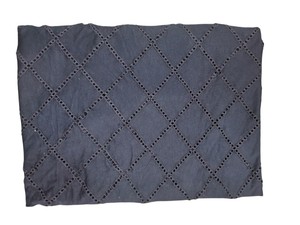 Bulk Supply Navy Blue Cotton Hosiery Fabric with Geometric Diamond Eyelet Cutwork Grid and Stretchy Knit Comfort for Apparel - Product Image 1
