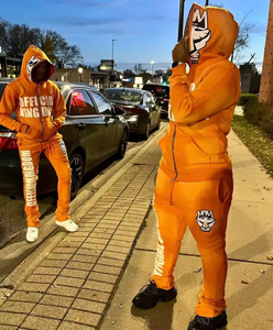 Sudadera con capucha y cremallera de estilo streetwear desgastado, térmica de invierno, transpirable, con lavado ácido, personalizable con bordado y estampado, y pantalones de chándal acampanados para hombre - Product Image 2