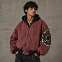 Veste Bomber matelassée épaisse vintage personnalisée pour homme, avec broderie appliquée et délavage acide, par un fabricant de vêtements