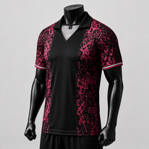 Maillot de football pour homme, imprimé léopard, noir et rouge, sublimé, manches courtes, polyester respirant, uniforme - Product Image 2
