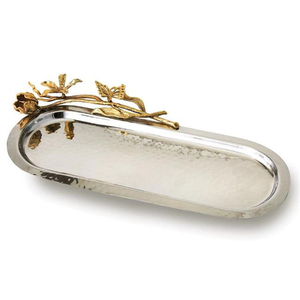 Elegant Design Decorative Tray Stainless Steel Oval Shape Tray With Butterfly Ginkgo Gold Handle Food Snacks Sweet Serving Tray - Product Image 6