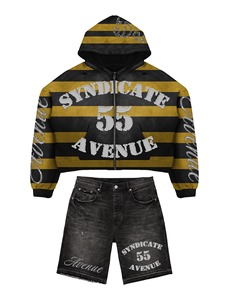 Ensemble streetwear pour homme, veste courte à capuche et short, imprimé, design surdimensionné avec fermeture éclair, tenue de mode estivale - Product Image 6