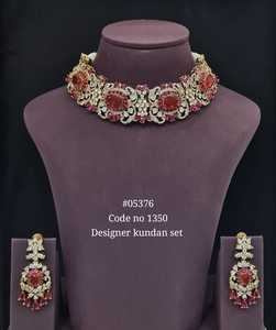 Ensemble collier et boucles d'oreilles en laiton Kundan 1350 plaqué Mehandi, bijoux de mariage et de fiançailles classiques pour les fêtes - Product Image 3