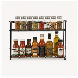 Space Saving Countertop Iron Storage <b>Shelf</b> with Elegant Scroll Pattern Two Tier Organizer for Pantry Kitchen Bathroom and Home - Product Image 1