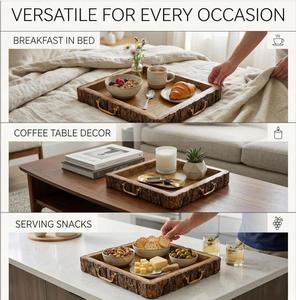 Bandeja de Almacenamiento Cuadrada de Madera Rústica con Asas de Latón, Acabado Pulido, Moderna y Lujosa, Apta para Lavavajillas, Organizador de Mesa para Cocina, Individual - Product Image 2