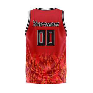 Custom Red Flame Basketball Jersey Sleeveless V-neck Moisture Wicking Unisex Adult Sublimated Print Team Name 00 - Product Image 2
