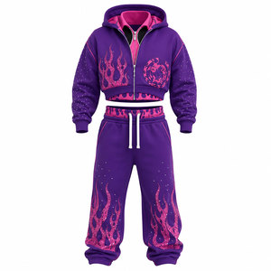 Conjunto Deportivo para Hombre con Estampado de Llamas en Serigrafía, 100% Algodón, Cremallera Completa, 450 Gsm, Sudadera Corta con Capucha, Pantalones Jogger, Corte Holgado Informal - Product Image 4