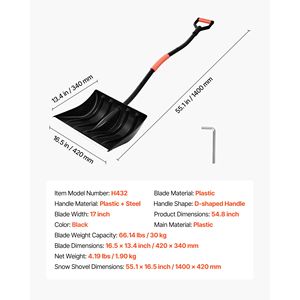 พลั่วตักหิมะพลาสติกขนาด 17 นิ้ว พร้อมด้ามจับรูปตัว D และใบมีดอะลูมิเนียมทรงสี่เหลี่ยม พลั่วตักหิมะสำหรับทางรถวิ่งขนาดใหญ่ - Product Image 4