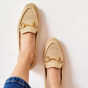 Handmade Raffia Loafers: Moroccan Women's <b>Flats</b> - Product Image 1