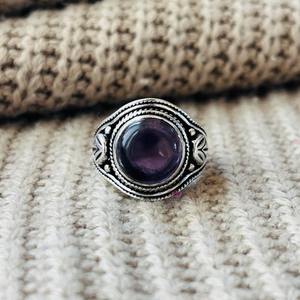 Tribal Fleur de lis Amethyst Brass <b>Ring</b> Oxidized Silver Plated <b>Statement</b> Wholesale <b>Ring</b> For Women - Product Image 1