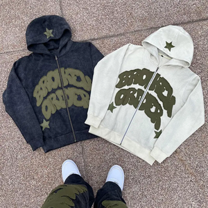 Sweat-shirt à capuche zippé Broken Order pour homme, grande taille, blanc, avec appliqué étoile, fermeture éclair intégrale - Product Image 2